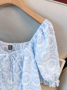 Regalyn Blusa casual veraniega para mujer de talla grande, con diseño de puño y cuello anti-espía, de malla bordada, delicada y dulce, con cintura elástica