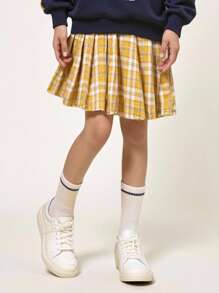 Tween Girl Yellow Plaid Skirt, Versatile And Casual American College Style For Daily Wear 2025 Back-To-School Season Kids College Outfits And Campus Sportswear - Yellow - View 8