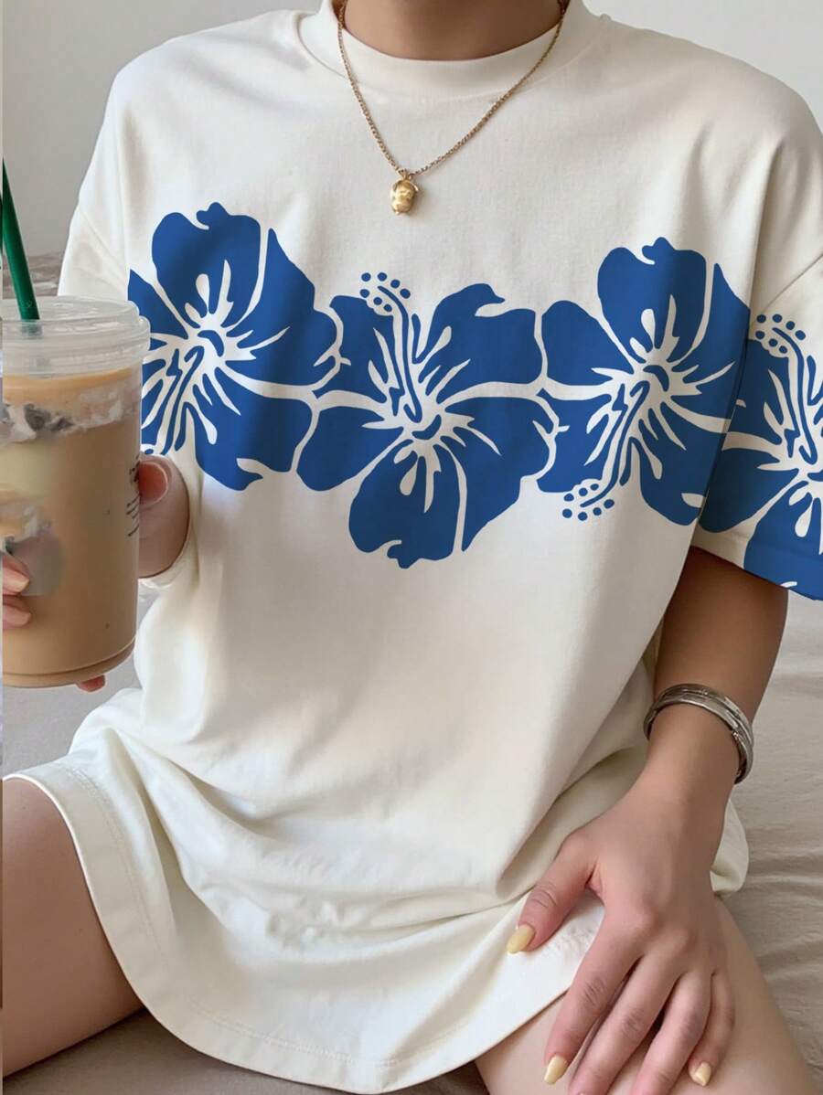 INAWLY Women's Dropped Shoulder Casual Lotus Flower Summer Dress, Retro Minimalist Resort Style, Vacation, Beach, Street Fashion - White - View 1