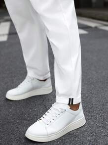 Manfinity Homme Men Plus Size Business Casual Slim Fit White Pants, Fall