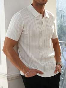 Manfinity Homme Men's Solid Color Front Button Closure Short Sleeve Casual Knit Top - Multicolor - View 1