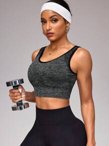 SHEIN Sport Studio Brassière de sport de fitness quotidienne avec bordure froncée pour femmes