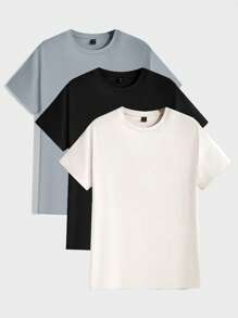 Manfinity BRENVOR 3pcs Pack Men Knitted Casual Short Sleeve T-Shirt, For Going Out, For Friends