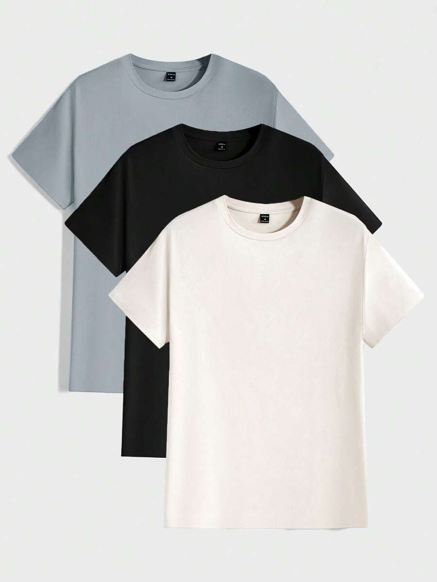 Manfinity BRENVOR 3pcs Pack Men Knitted Casual Short Sleeve T-Shirt, For Going Out, For Friends