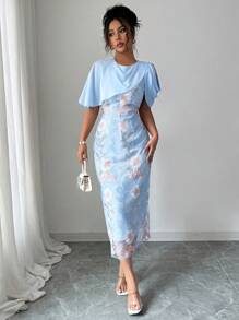 Elenzga Women's Elegant Floral Embroidery Long Dress, Summer