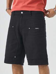 Manfinity Hypemode Men's Loose Fit Large Pocket Casual Versatile Denim Shorts - Black - View 5