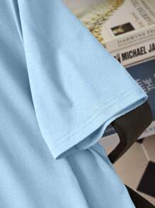 Manfinity Homme Men's Casual Round Neck Short Sleeve T-Shirt With Letter Print, Summer - Baby Blue - View 4