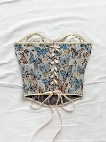 Soleia 全新度假蝴蝶结露脐短款上衣，后系带 - 彩色 - 查看 2