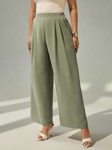 SHEIN Essnce Women's Plus Size High Waist Pencil Pants, Mint Green