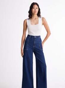 Daynim Quần Jeans Ống Rộng Cạp Cao - Rửa trung bình - Xem 4