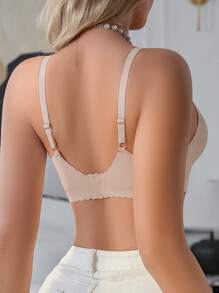 1pc Seamless Mesh Patchwork Solid Color Ruffled Adjustable Wireless Removable Pad Women Bra