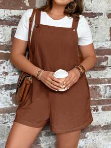 SHEIN LUNE Große Größen einfarbiger ärmelloser locker sitzender Lässig Jumpsuit, Sommer