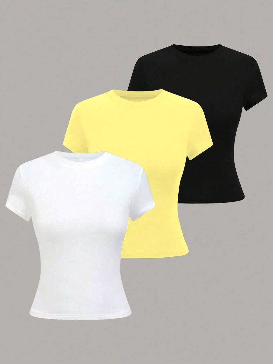 GlowEve Women Summer Casual Versatile Solid Color Short Sleeve T-Shirt