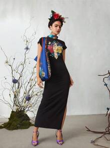 Frida Kahlo X SHEIN 1pc Flower & Butterfly Foldable RPET Reusable Shopping Bag For Gift - Navy Blue - View 9