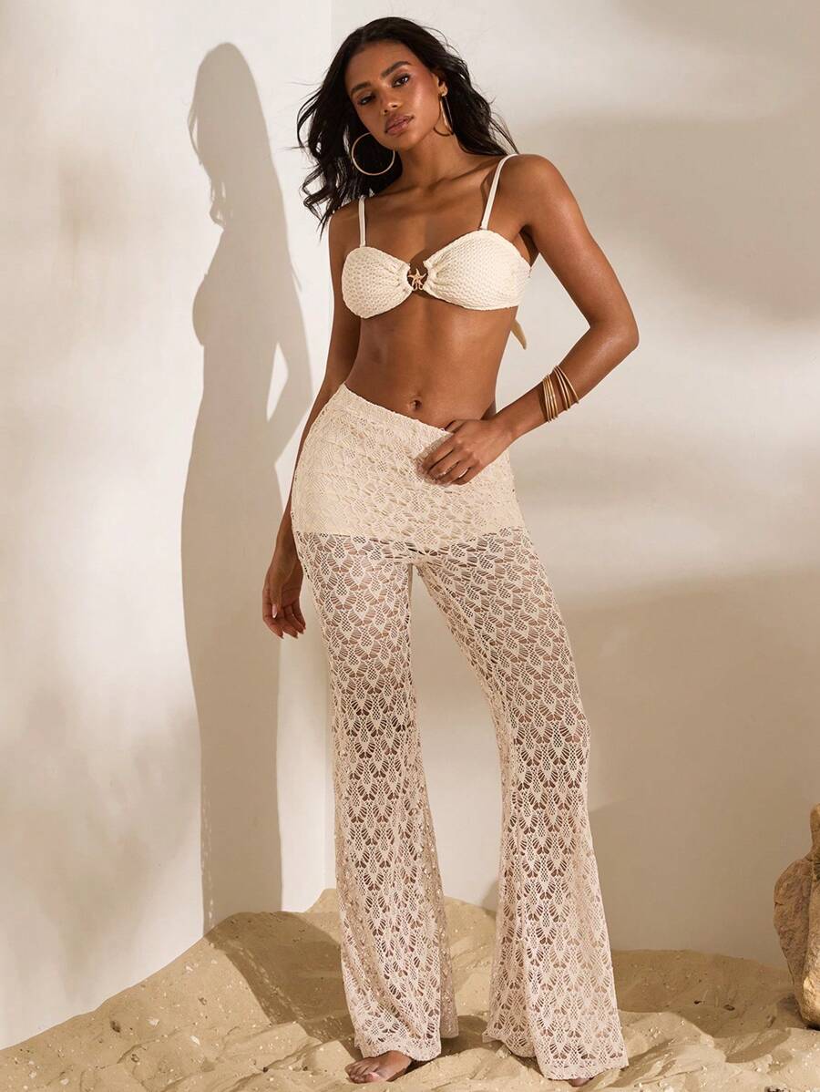 Opulessa Mid-Waist Flared Leg Pants, Minimalist & Fashionable, Suitable For Summer Vacation,Vacation Style,Knitted ,Casaul Summer Vacation Outfits Woman,Bohemia Beach Vacation Outfits,Boho Chic,Holiday Festival Outfits,Beach Outfits For Woman,Summer Outfits For Women,Graduation Outfit,Birthday Outfits For Women,Beach Essentials,Airport Outfit For Women,4th Of July Women,Club Outfit,Country Outfits Women,European Summer,Crochet