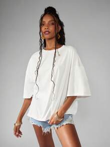 MISSGUIDED قميص صيفي إيطالي كبير الحجم مطبوع بطباعة الحمضيات الطازجة الغنية الملهمة لأسلوب العطلات والشاطئ والرحلات المتوسطية - أبيض - مشاهدة 2