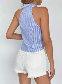 SHEIN Tall 春夏修身女式条纹刺绣图案纽扣衬衫