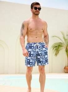 Surfspeed Men's Casual Geometric Printed Drawstring Beach Shorts - Multicolor - View 4