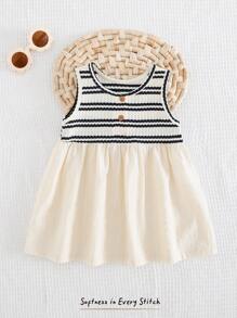 Cozy Pixies 女婴彩色条纹撞色圆领无袖腰连衣裙 - 彩色 - 查看 5