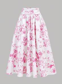 Girlism 少女粉白编织露背优雅印花露背上衣长裙两件套，适合春夏季节、节日、度假旅行两件套服装，夏季碎花两件套，碎花裙套装，夏季女童套装，女童搭配套装 - 粉色 - 查看 8