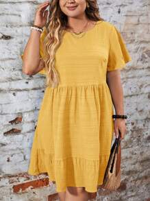 SHEIN LUNE Váy hè trơn họa tiết thường ngày cỡ lớn - Màu vàng - Xem 4