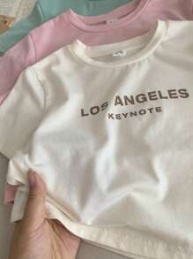 SHEIN Conjunto de 6 peças para bebê menina verão casual malha letras gráficas camiseta manga curta e shorts com cintura elástica - Multicolorido - Ver 4