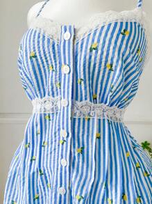 Comfortcana 大码花卉对比蕾丝条纹印花前扣休闲吊带背心 - 彩色 - 查看 4