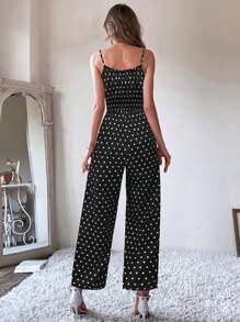 VaVaBold Polka Dot Print Tie-Knot Front Jumpsuit, Casual And Fashionable For Summer