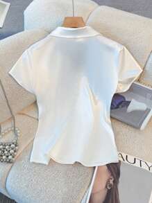 GlowEve 优雅女士纯色 Polo 领短袖 T 恤，夏季 - 白色 - 查看 2