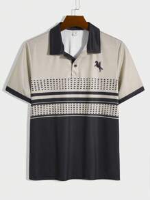 SHEIN Teen Boys' Contrast Color Logo Print Polo Shirt, Casual Collegiate Style, Comfortable & Fashionable Versatile Soft Fabric, Suitable For Daily Wear, School, Outings, And Outdoor Sports, Spring/Summer - Multicolor - View 2