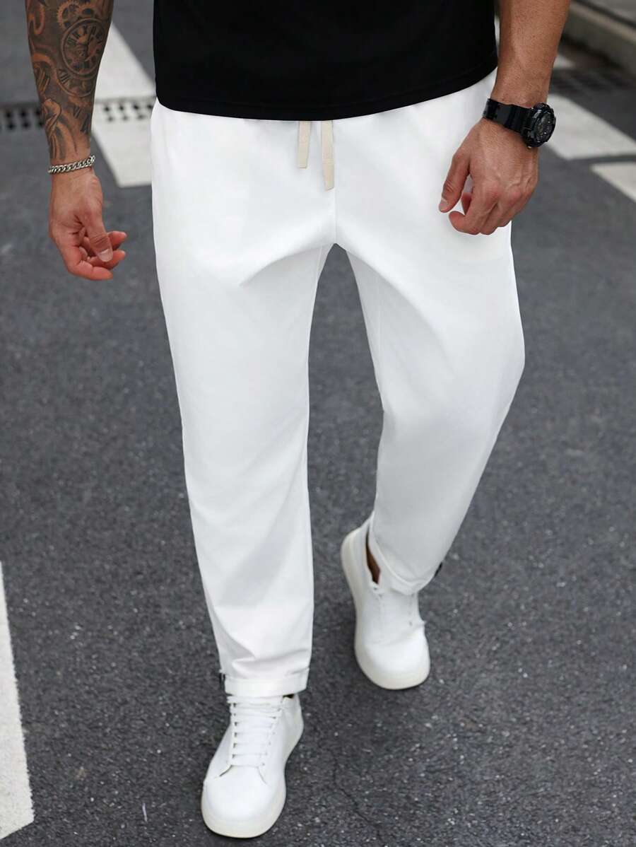 Manfinity Homme Men Plus Size Business Casual Slim Fit White Pants, Fall