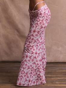 Musera Resort Floral Mesh Ruched Waist Maxi Skirt Cover Up Summer, Ibiza Fits, Holiday, Vacation, Sexy, Romantic, Beach Swim Elegant Festival Sagrada