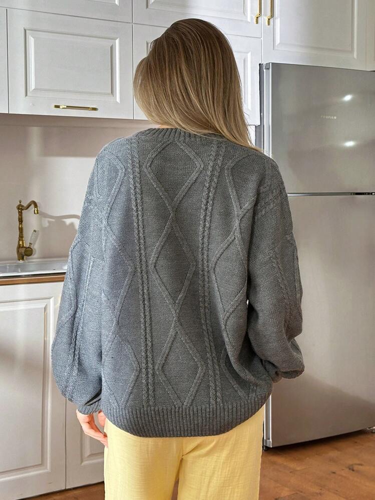 EURMUSE DAMEN Zopfmusterpullover - Aschgrauer Soft-Touch-Pullover für Damen Grauer Pullover - Grau - Übersicht 2