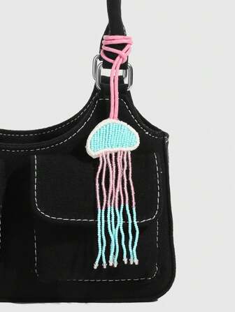 Fairycore 1pc Handmade Beaded Tassel Jellyfish Shaped Hanging Charm, Decorative Accessory For Vacation Bag