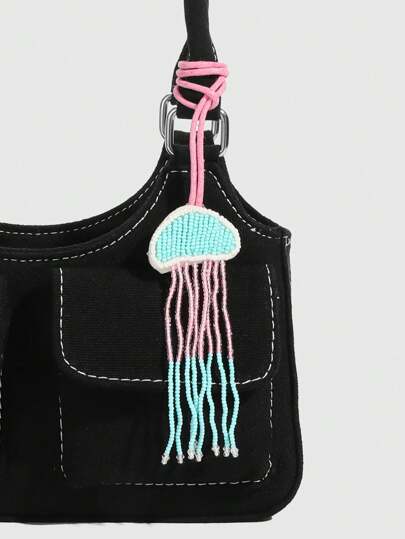 Fairycore 1pc Handmade Beaded Tassel Jellyfish Shaped Hanging Charm, Decorative Accessory For Vacation Bag