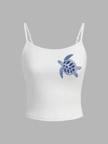 SHEIN EZwear 女士休闲龟背心性感吊带背心，适合夏季 - 彩色 - 查看 2