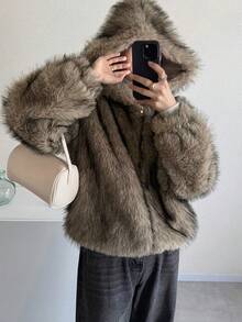 FRIFUL Chaqueta con capucha de piel sintética para mujer para otoño/invierno