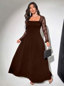 Grovea فستان كاجوال مقاس كبير، طراز بسيط للارتداء اليومي، عيد الحب - بني - مشاهدة 5