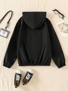 SHEIN Mirajuku 青少年男孩休闲纯色连帽夹克 - 黑色 - 查看 2