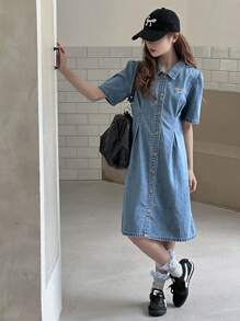 Dazy Kids 女童青少年牛仔连衣裙，少女秋装 - 中等水洗藍 - 查看 7