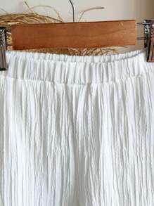 SHEIN Vintaside Kids 两件套女婴休闲时尚纹理面料蝴蝶结无袖上衣和裤子套装，适合春夏季日常穿着