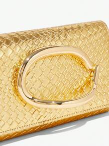 SHEIN SXY 女士手拿包、斜挎包、时尚优雅、简约个性、百搭经典、编织压花PU、大号五金扣装饰、通勤、办公、约会、日常、购物、下午茶