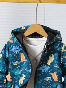 Nuevo abrigo casual con capucha y estampado de dinosaurios, súper lindo, para niño joven de moda