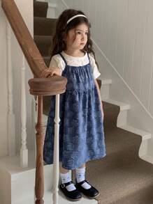 DAZY Rochie din denim texturat, stil coreean, spălată, pentru fete (mică)