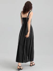 Ontre Linen Fabric Colorblock Sleeveless Round Neck Simple Fashion Dress, Casual Vacation Dress, Business Casual Dress For Women, Autumn