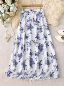 Modelyn Plus Size Women's Holiday Floral Print Elegant Elegant Gentle Age-Reducing Skirt - Multicolor - View 1