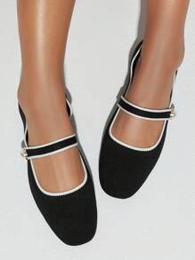 CUCCOO BASICS Women's Shoes Fashion Black Contrast Binding Elegant Mary Jane Flats For Summer Vacation Shoes Summer Back To School Shoes College Student Shoes Spring Shoes Spring Break Easter For Christmas Valentine's Day - Black - View 4