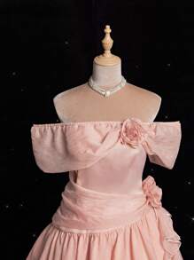 Viva Relle Đầm xòe hoa hở vai cỡ lớn thanh lịch ngọt ngào - Hồng - Xem 6