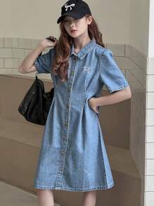 Dazy Kids 女童青少年牛仔连衣裙，少女秋装 - 中等水洗藍 - 查看 2