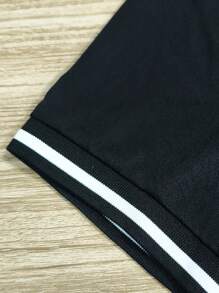 Resyla 女士夏季爱心条纹短袖休闲Polo衫图案T恤女式上衣 - 黑色 - 查看 5